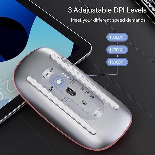 Miniatura 6 de Uiosmuph Ratón inalámbrico G11, mouse de computadora recargable USB C, ratones silenciosos delgados de 2.4 GHz óptico con receptor USB Nano y