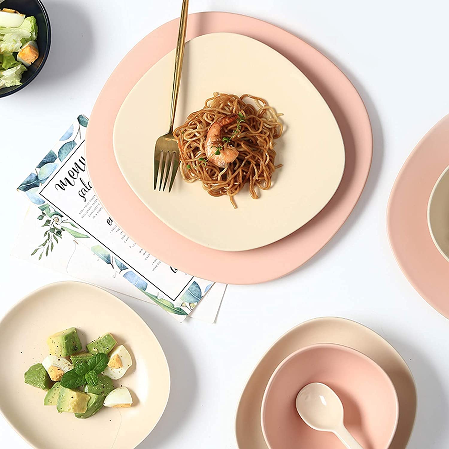 Stylowy zestaw obiadowy do luksusowej restauracji i domu, ceramiczne zestawy obiadowe, porcelanowy zestaw obiadowy 42 szt. | Zestaw misek na płatki zbożowe i talerzy do steków na prezent ślubny.