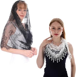 Infinity Chapel Veil Triangle Lace Mantilla Veil Floral Lace Scarf Shawl Veil for Church 2 pcs