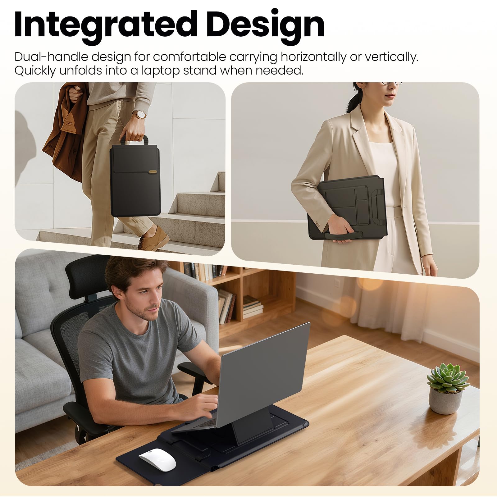 Nillkin Borsa per computer portatile da 15 a 16 pollici, con impugnatura magnetica, supporto regolabile e cinturino da polso, per MacBook Pro 16 pollici/Huawei/Xiaomi/HP