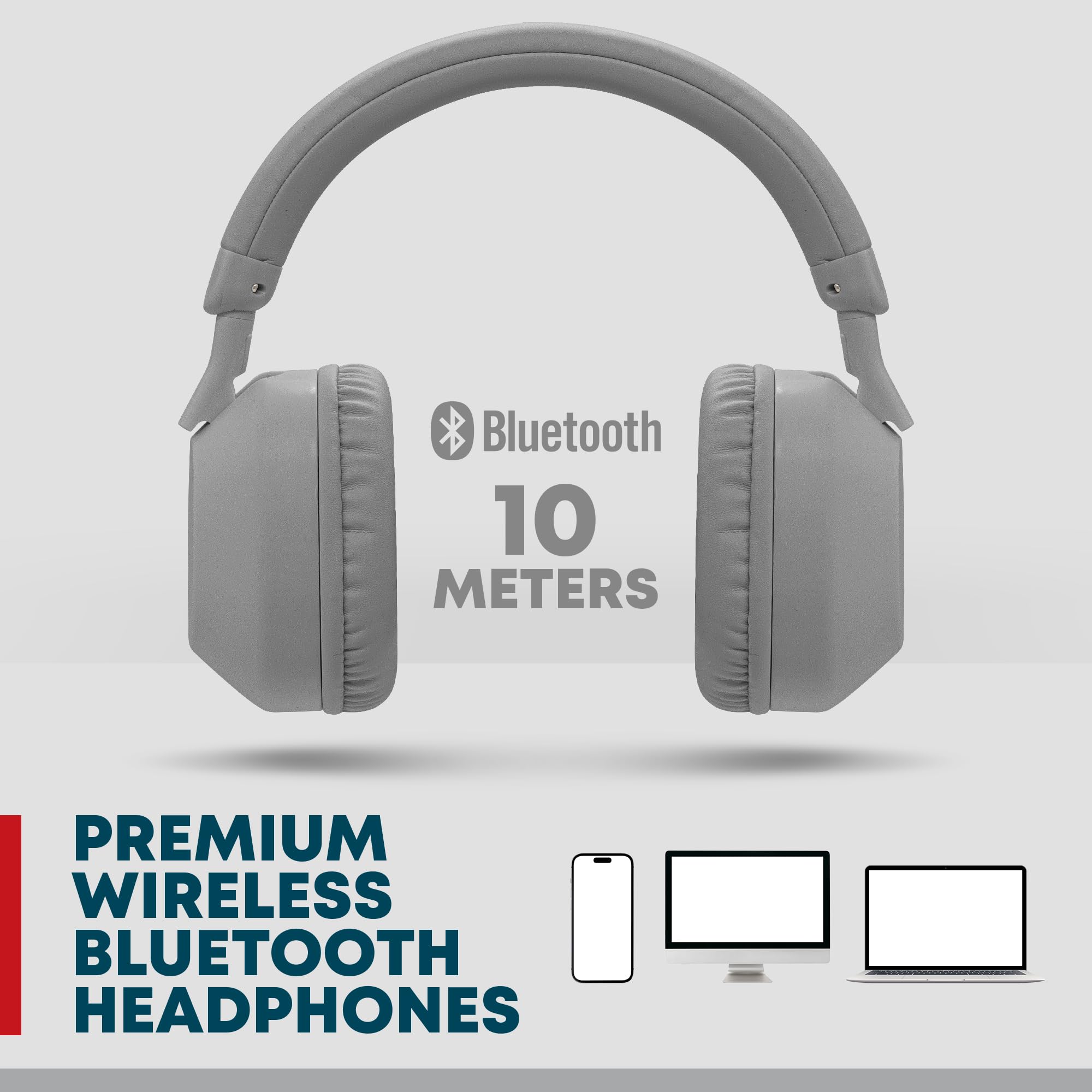 Gabba Goods Aura Premium Wireless Over-Ear Headphones, Built-in Mic, SD Card, High-Res Audio, 6H Playtime, for Travel, Home, Work TV,PC,Gaming,Cellphone (Grey)