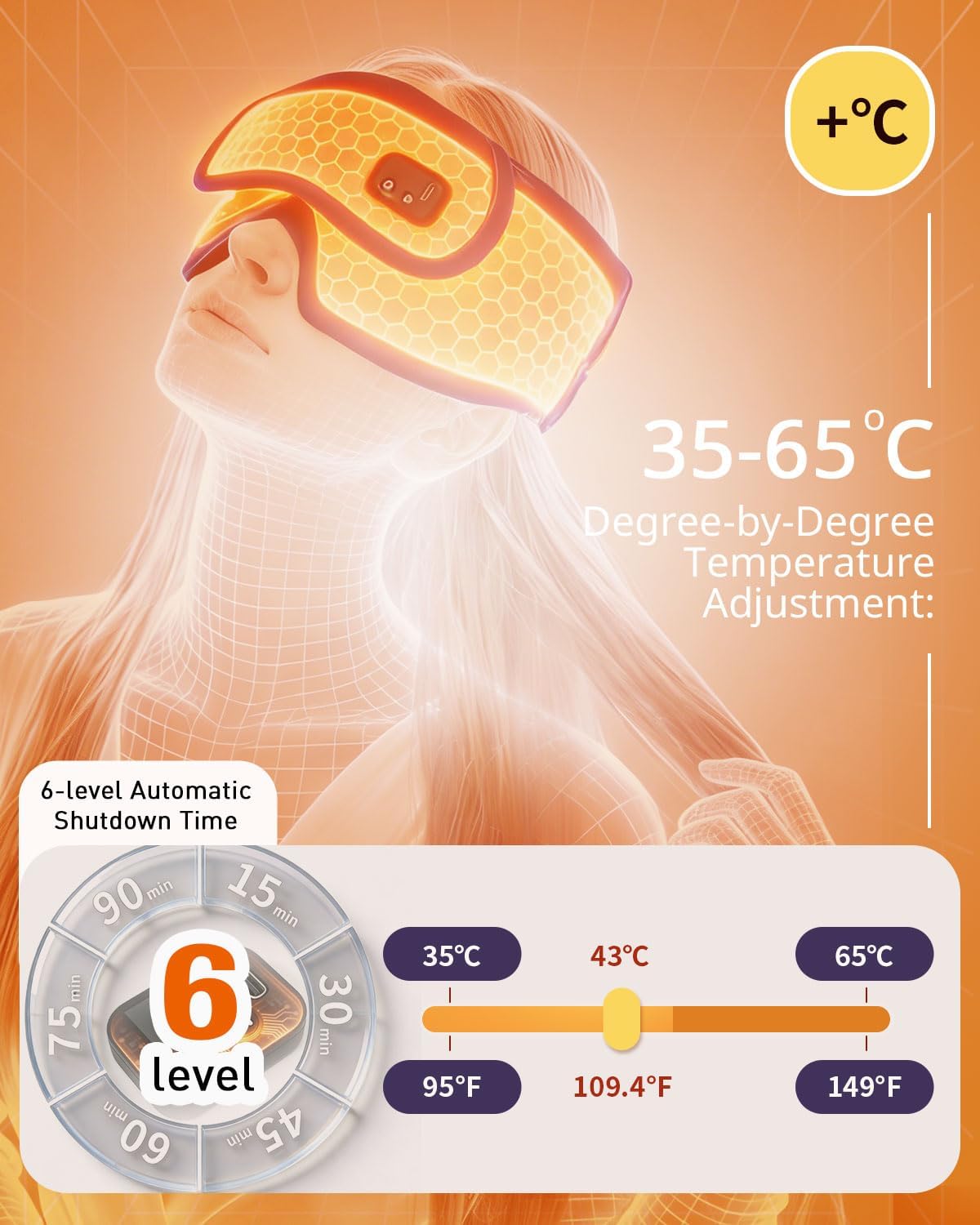 COMOIL 2500mah Cordless Heated Eye Mask for Dry Eyes, 35-65℃ Stepless Precision Warm Eye Compress,Eye Care Heating Pad for Migraine Blepharitis,6 Timers,Washable Heating Pad for Eye Care