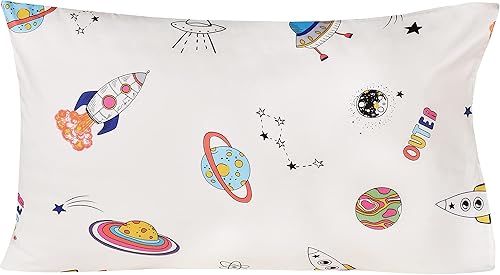 Miniatura 4 de J-pinno Outer Space Planet Rocket Travel - Adorable juego de sábanas de 3 piezas de 100% algodón para niños y niñas, sábana encimera + sábana bajera