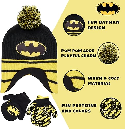 Miniatura 3 de DC Comics Conjunto de 2 pares de guantes o manoplas de invierno de Batman para niños (niños pequeños)