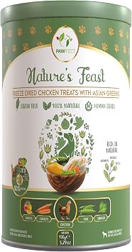 Pawfect Natures Feast Freeze-Dried Chicken Treats with Asian Greens for Dogs - 80% Chicken, 20% Veggies & Fruits-100% Natural- Grain-Free-High Protein- Limited Ingredient Training Treat150g/5.29oz