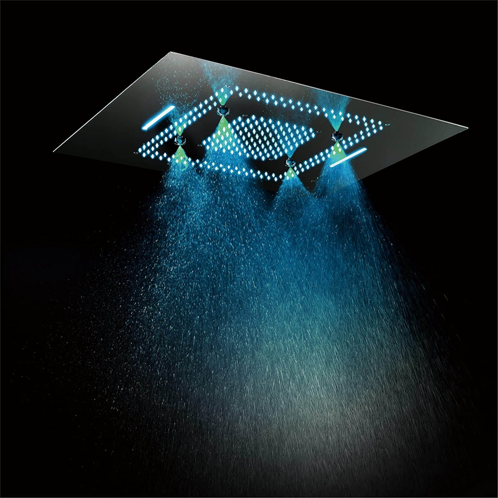 Zestaw baterii prysznicowej z termostatem LED, głowica natryskowa ze stali nierdzewnej 304, 60 x 80 cm, wodospad, deszczownica, 3-funkcyjny zestaw baterii prysznicow,