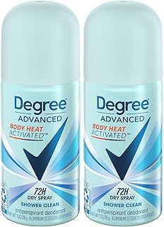 Degree Advanced Antiperspirant Deodorant Spray, Shower Clean 2-Pack – Travel Deodorant for Women, 72H Protection, 1 Oz Ea