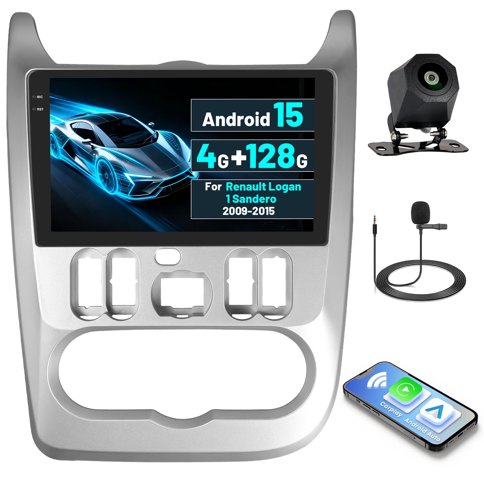 Inefala 4G+128G Autoradio Android 15 para Renault Logan Sandero Duster