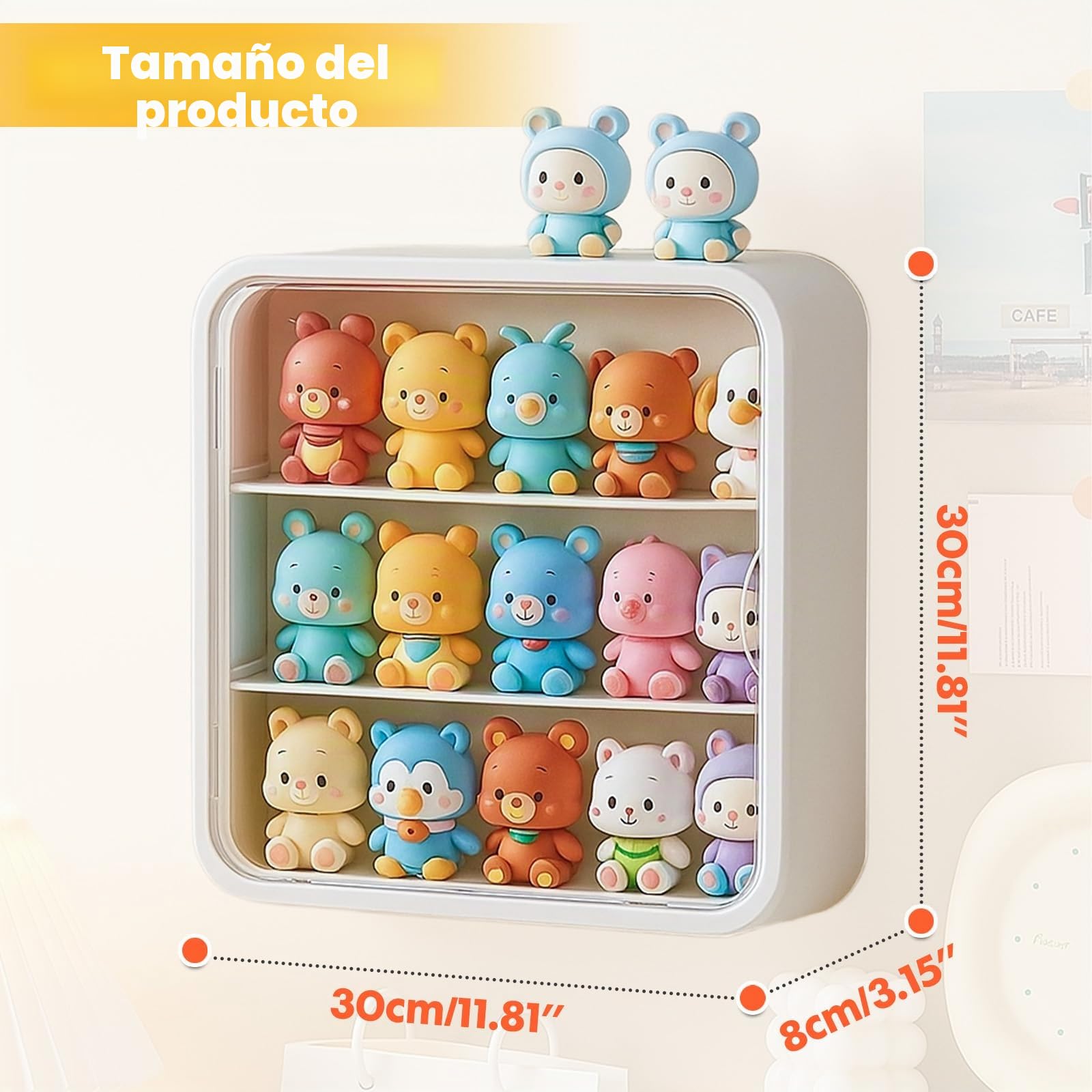 powerking Vitrina Transparente de 3 Niveles para Figuras, Caja de Almacenamiento de muñecas montada en la Pared, Soporte de exhibición Ajustable de acrílico con Puerta magnética para coleccionables