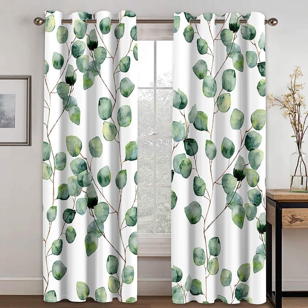 YELDAN Leaf Curtains, Simple Blackout Curtains for Bedroom & Living Room, Thermal Insulated Grommet Drapes, Decorative Patterned Window Treatments, 39 Inch Length 2 Panels