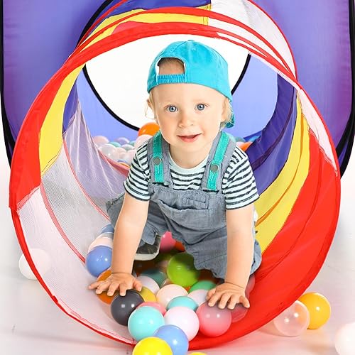 Miniatura 4 de PigPigPen Tienda de campaña 3 en 1 para niños con túnel, casa de campaña cuadrada para niños y niñas, casa de juegos emergente para niños pequeños,