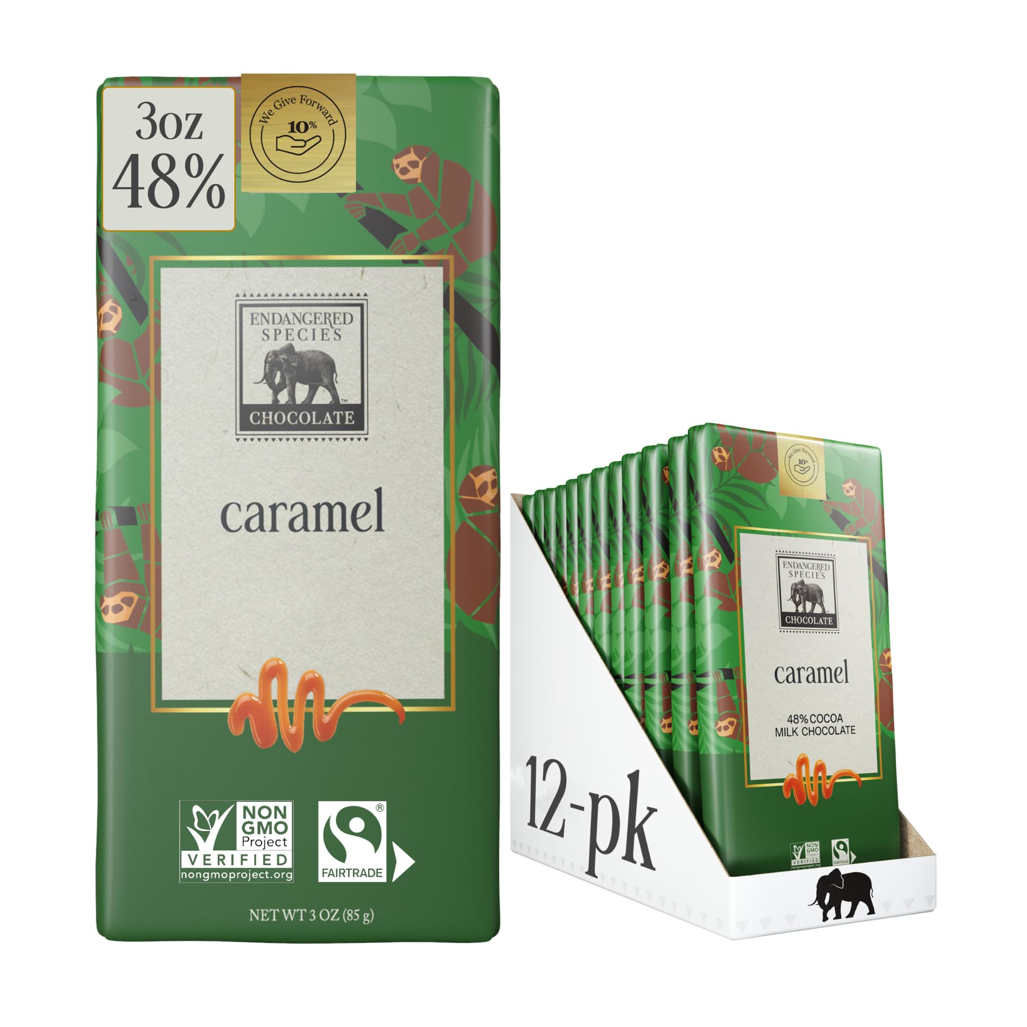 Endangered Species ChocolateBar 3oz (12 Pack) (Natural 48% Cacao Milk Chocolate w/Caramel)Fairtrade InternationalFairtrade InternationalFairtrade InternationalFairtrade International