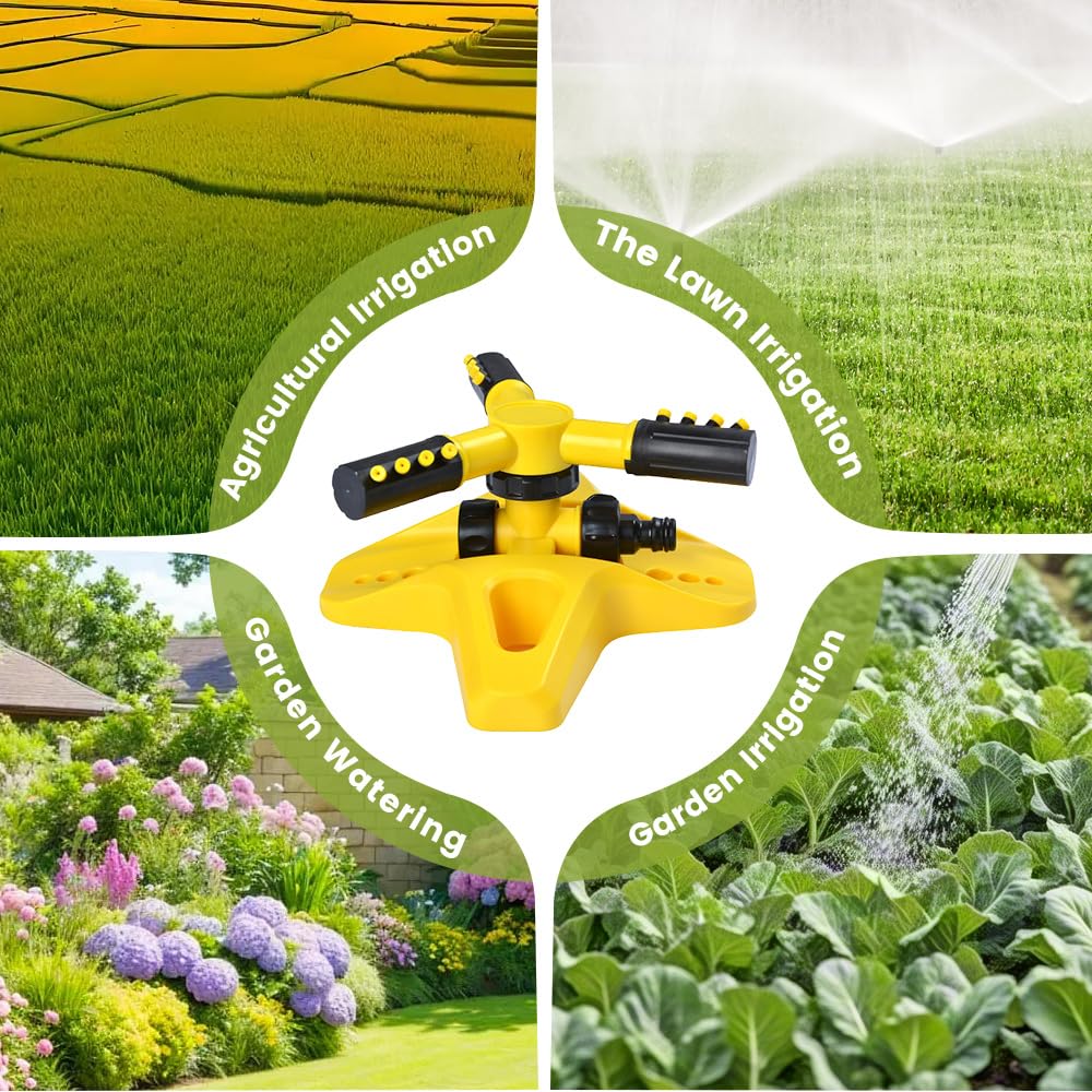 Irrigatori da giardino, irrigatore rotante automatico a 360 gradi con 3 bracci regolabili a spruzzo, facile da installare per innaffiare prati, piante e verdure, grande copertura