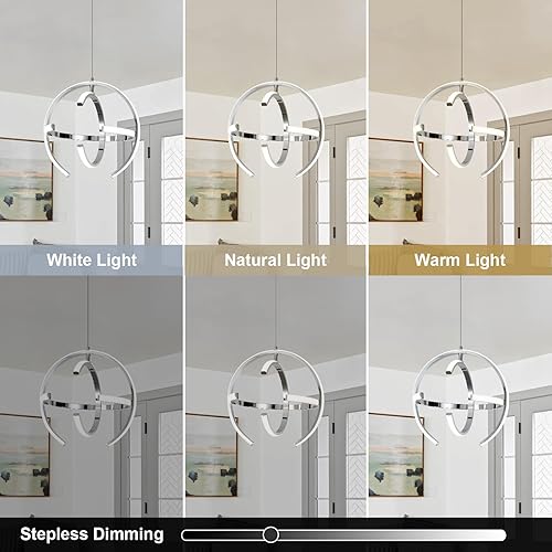 Miniatura 5 de Chrome Modern LED Pendant Light, Silver Dimmable Metal Globe Chandelier, Hanging Ceiling Light Fixture for Room Dining Bedroom Living Room Kitchen