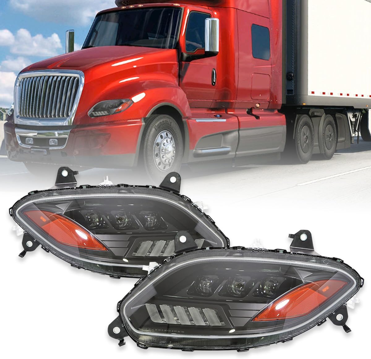 International Lt625 Headlights Fits 2018-2023,Reflector LED Headlamp Assembly (Black, Lens)