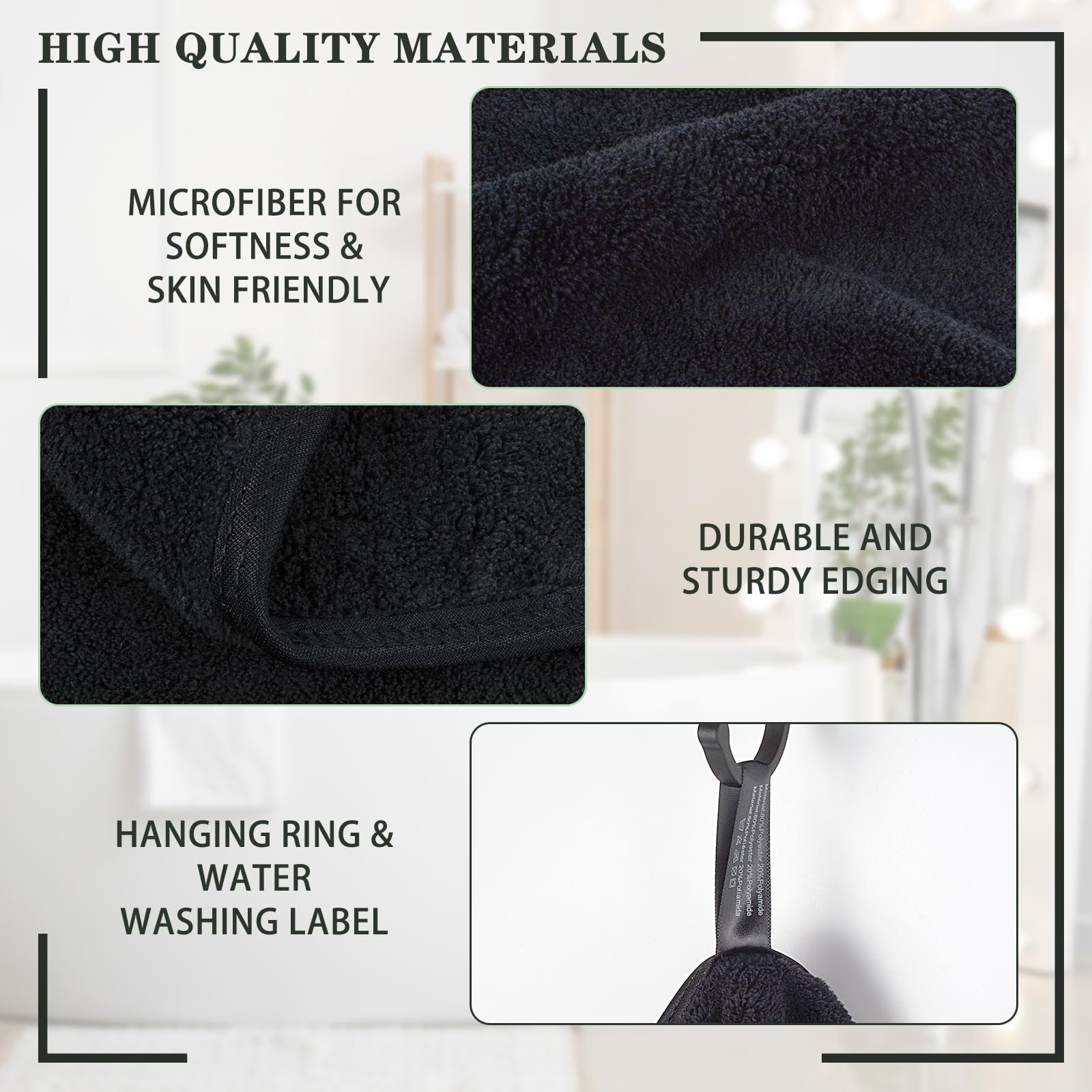 KinHwa Asciugamani in microfibra, 50 x 100 cm, set da 2 pezzi, nero | assorbente, senza pelucchi, morbido, ad asciugatura rapida, con gancio, per capelli e corpo