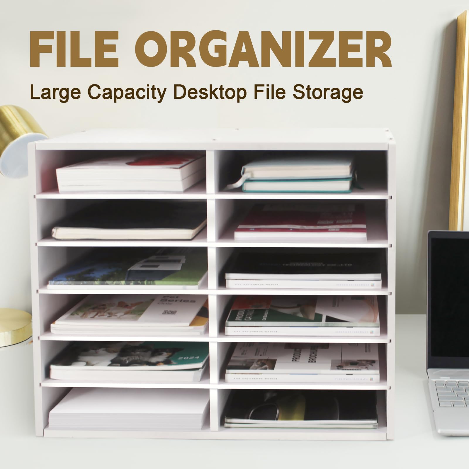 SONGWAY Organizer per documenti da scrivania, con 12 scomparti, con ripiani regolabili, organizer per posta da tavolo, per classificare documenti e cartelle, cassetta postale per aula e ufficio,