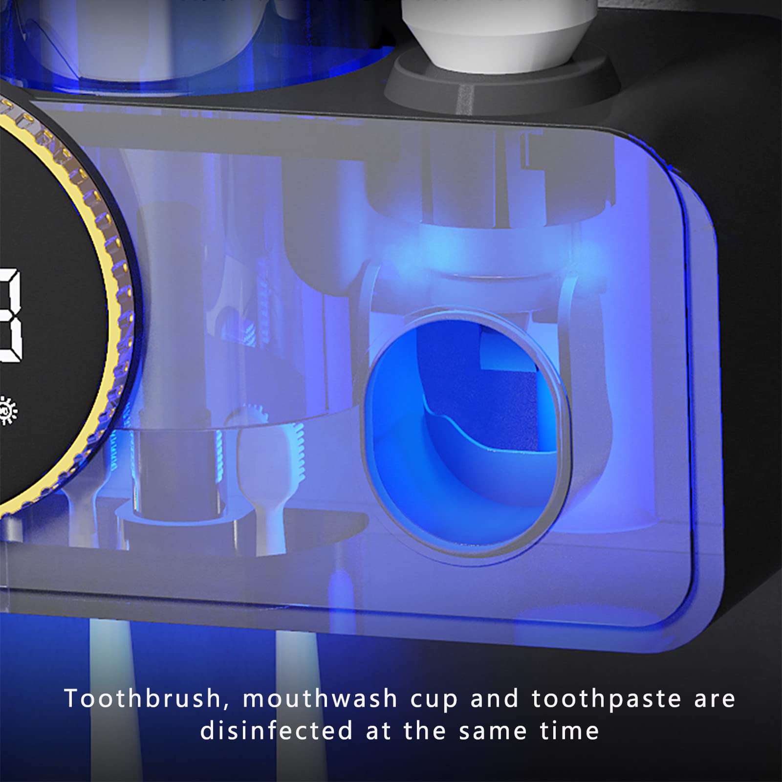 Porta Cepillo de Dientes, Soporte Cepillo de Dientes con Función Esterilizador Secado, LED Estuche Cepillo Dientes con Luz Nocturna, Organizador Baño USB Recargable, Negro
