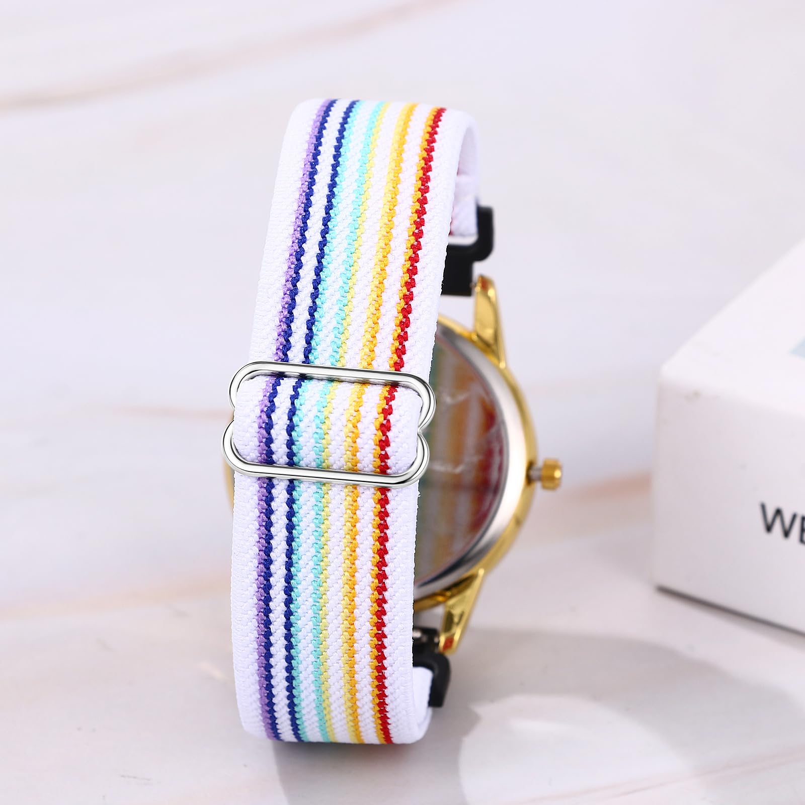 JewelryWe Zegarek z plecionym elastycznym paskiem materiałowym: 4 sztuki, dla kobiet i mężczyzn, analogowy, kwarcowy, kolorowy, nylonowy, tkany, rozciągliwy, dla seniorów, zegarek z dużymi cyframi 12