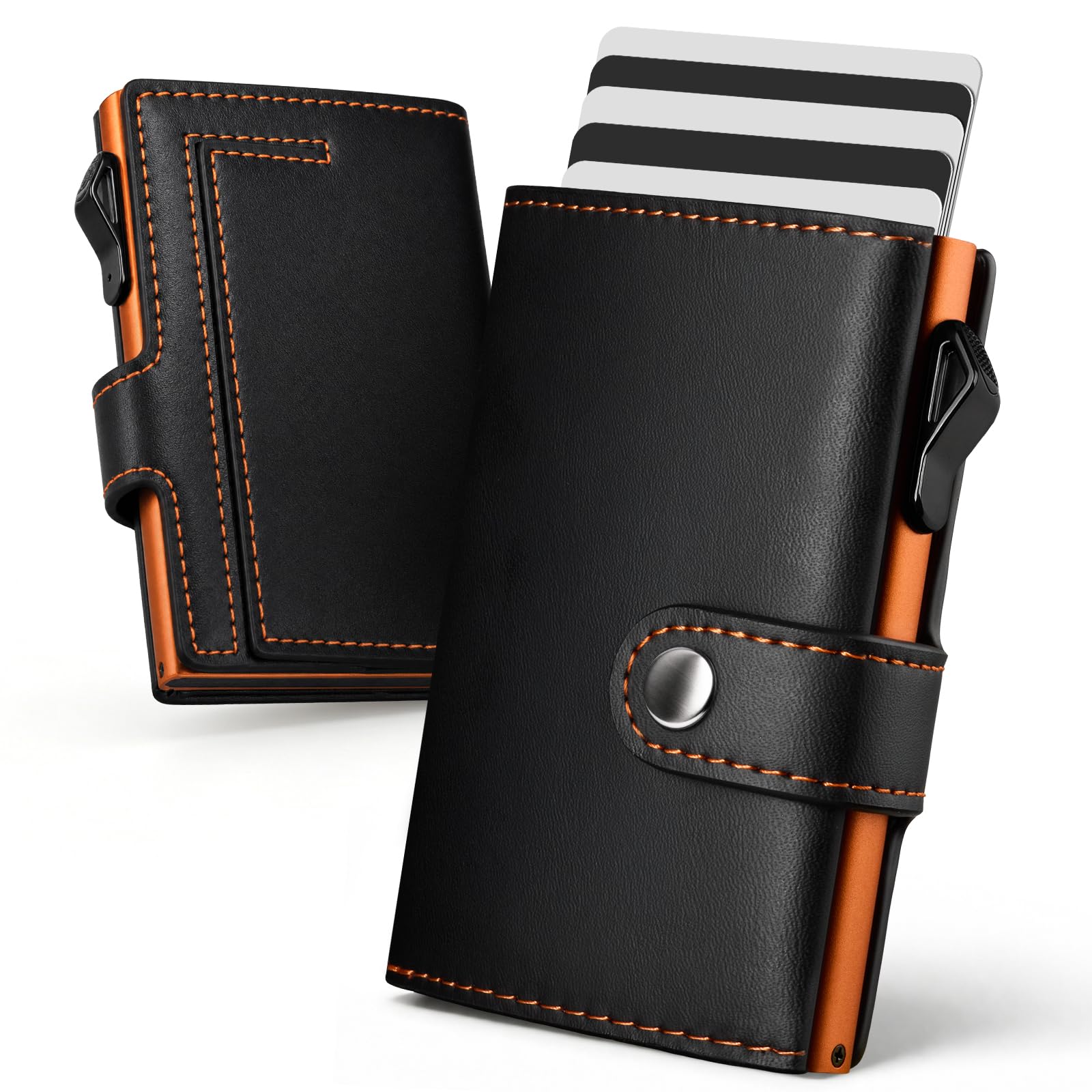 YESIIW Porte Carte Homme - Portefeuille Homme Pop Up Cuir Protection RFID - pour 7-9 Cartes & 2 ID Fenêtre - Pochette à Monnaie Magnétique - Porte Carte Slim - Idéal Métro Bureau Voyage - Noir
