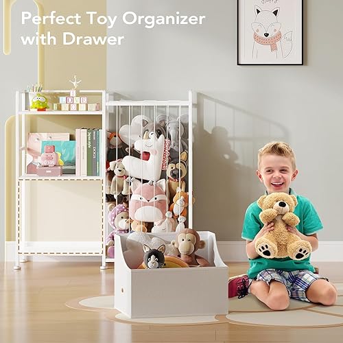 Miniatura 4 de BBLIKE Almacenamiento de animales de peluche, red de animales de peluche con estantería para niños y organizador de juguetes, estantería blanca de 2
