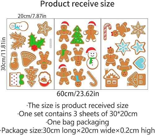 Miniatura 6 de Brillan en la oscuridad, calcomanías de ventana de hombre de jengibre de Navidad, color verde, luminoso, hombre de jengibre, removibles, decoración