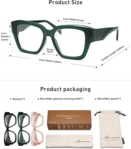 Miniatura 5 de AMOMOMA Anteojos de lectura cuadrados de moda para mujer, bloqueo de luz azul, para lectura de computadora, marco de metal negro AM6091