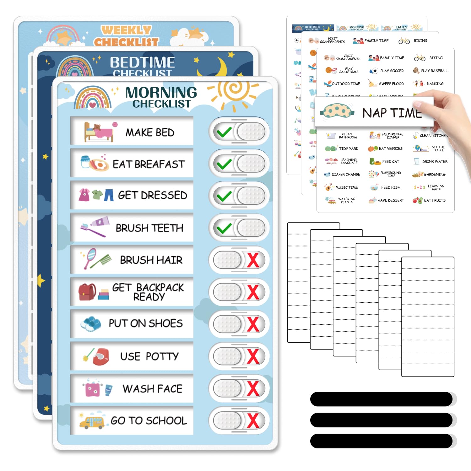 Photo 1 of 3 in 1 Bedtime/Morning/Weekly Routine Chart for Kids, Magnetic Chore Chart for Kid, Visual Schedule for Kid Toddlers Schedule Board for Home