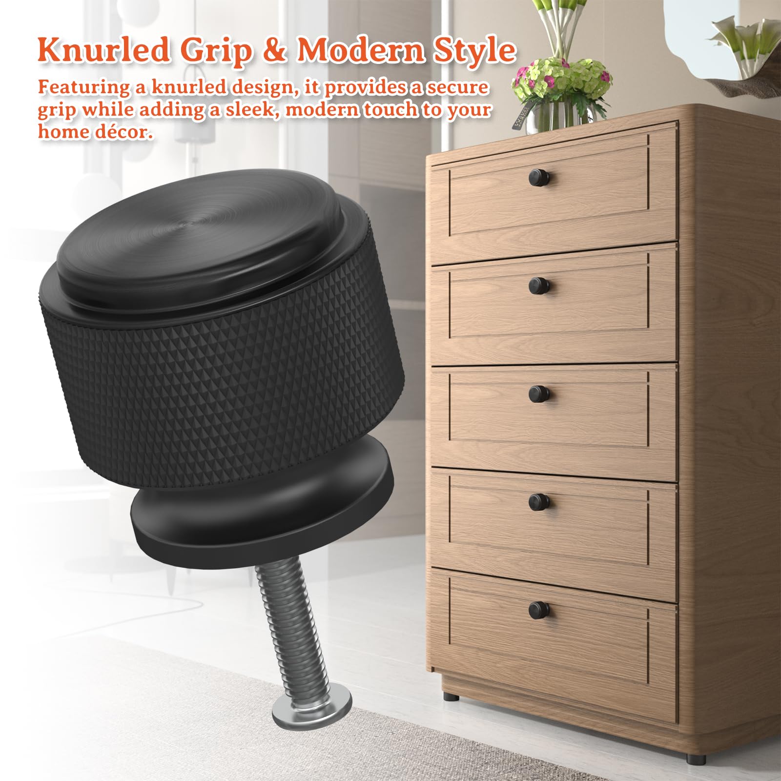 FURNIWARE 10 Pack Matt Black Knurled Cabinet Knobs, Kitchen Cupboard Pulls, 25mm Single Hole Handle - Image 3
