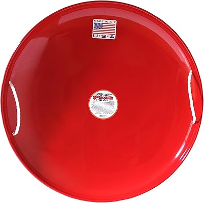Flexible Flyer Steel Saucer Round Metal Kids Snow Sled Toy with Nylon Rope Handles for Adults and Children Ages 5 Years and Up, Red