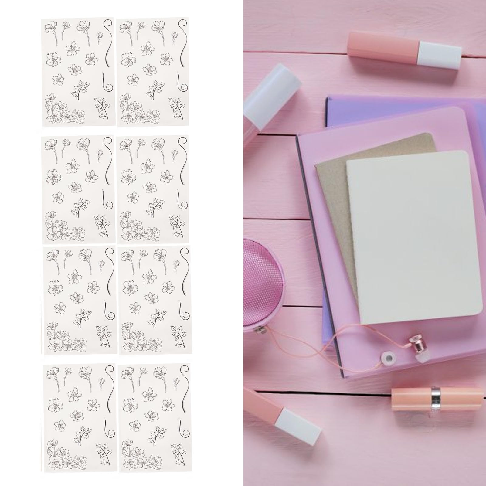MCSQK Set di 4 Trasparenti Timbri in Silicone, Timbro Scrapbooking con Dente di Leone, Fiori, Foglie Lavanda, per Scrapbooking, Decorare Biglietti, Album Fotografico, Diario, Artigianato, Fai da Te