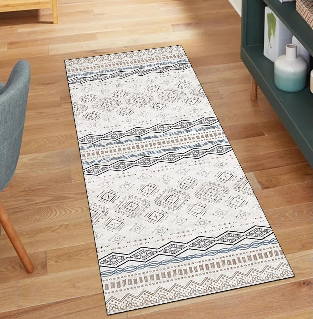 Alfombra dormitorio bohemia lavable gris marrón para pasillo