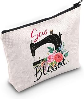 LEVLO Sewing Machine Cosmetic Make Up Bag Quilter Inspired Gifts Sew Blessed Makeup Zipper Pouch Bag For Seamstress (Sew Blessed)