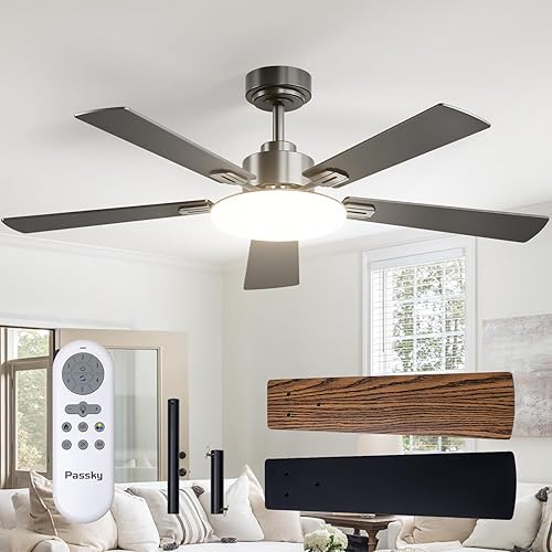 Passky Ceiling Fans with Lights, 52 inch Sleek Ceiling Fan
