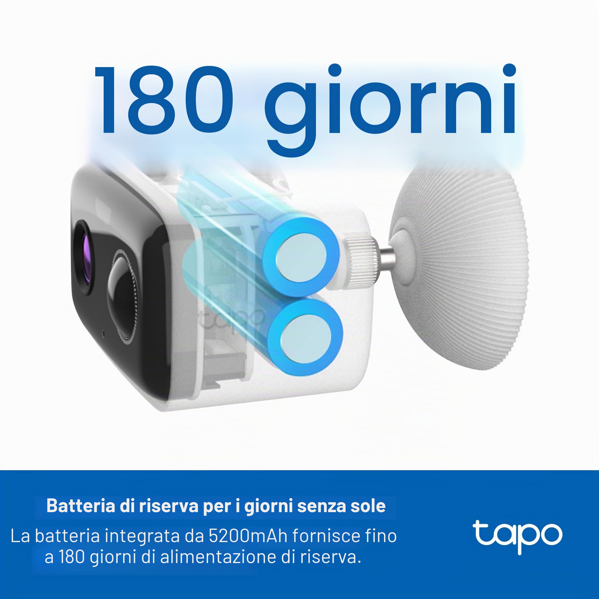 Tapo TP-Link C400 KIT Telecamera a batteria esterna con base a pannello solare, wireless, 1080P, rilevamento gratuito persone/veicolo, archiviazione SD/Cloud, visione notturna a colori, nessun hub