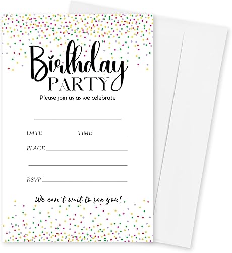 Miniatura 8 de Invitaciones de cumpleaños para niña, 20 invitaciones temáticas de lentejuelas con purpurina de doble cara con sobres para niña, recuerdo de fiesta