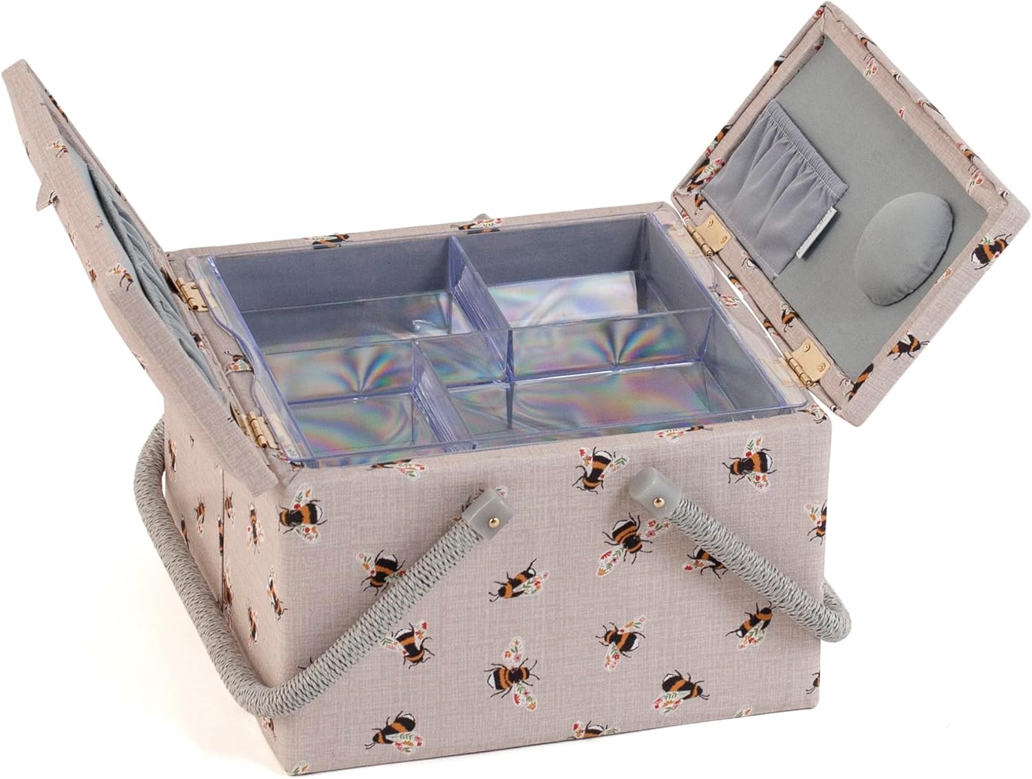 Hobby Gift Large Twin Lid Sewing Box Craft Storage Box with Handle Internal Tray Pin Cushion and Pockets for Sewing Knitting and Hobby Supplies