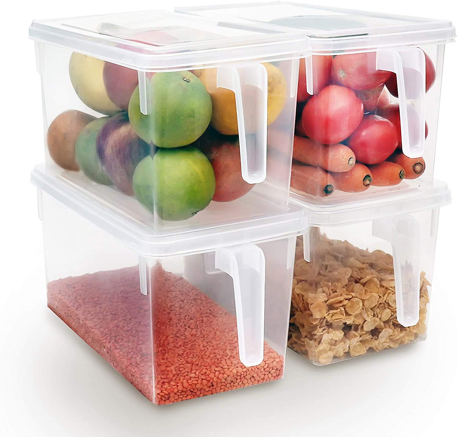 ABTRIX WITH AB Set Of 4 Clear Kitchen Storage Containers - Refrigerator Freezer&Fridge Container Box With Lid - Large Plastic Boxes For Prep Food,Pantry&Fruit Holder/Rack Shelf/Drawer (4),5 liter