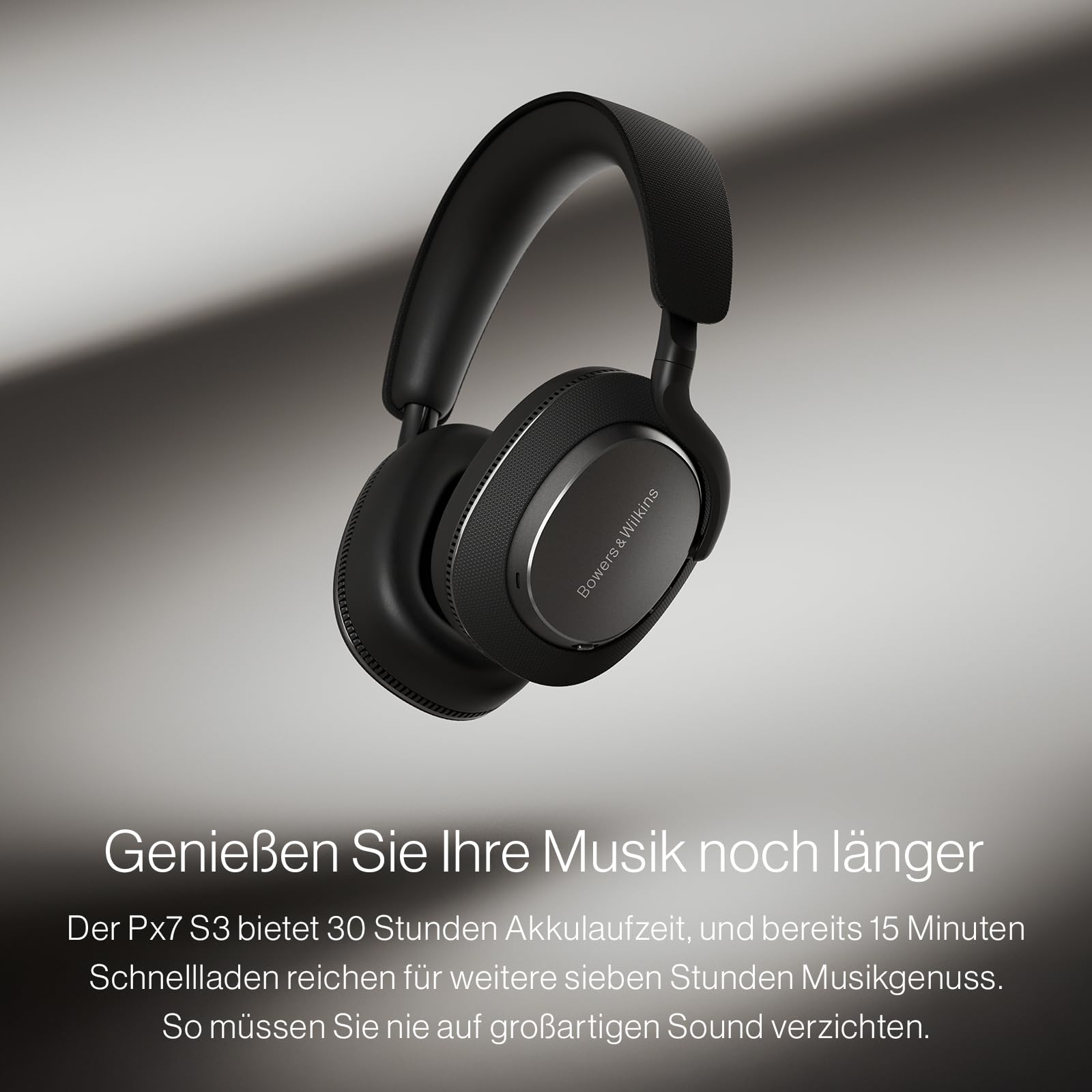 Bowers & Wilkins Px7 S3 Over-Ear-Kopfhörer mit Geräuschunterdrückung, kabellos, aptX™ Lossless, Schnellladung, 30 Stunden Wiedergabe, 8 integrierte Mikrofone - Anthrazitschwarz