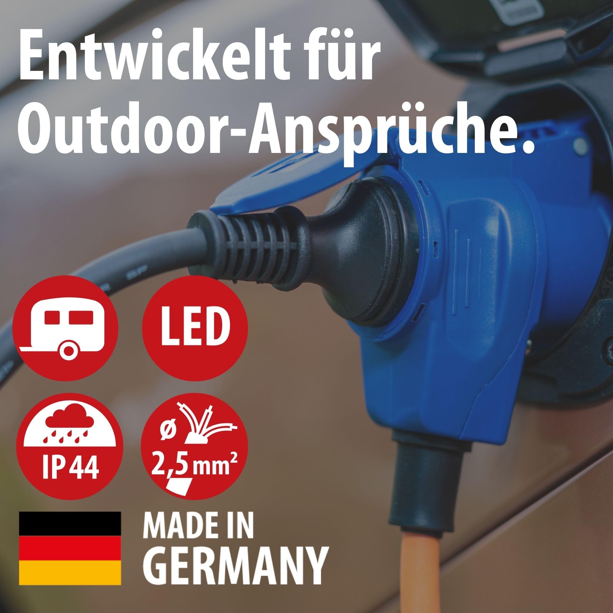 Brennenstuhl Camping CEE-Verlängerungskabel mit CEE-Stecker und Winkelkupplung inkl. Schutzkontakt-Kombisteckdose mit LED Spannungsanzeige (25m, 230V/16A, Einsatz im Außenbereich, Made in Germany)