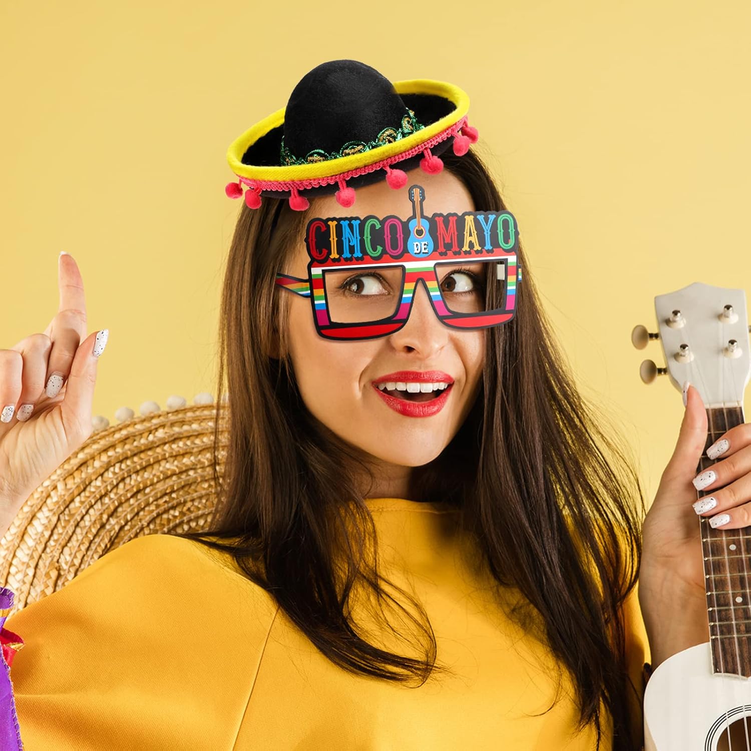 Janinka 18 Pcs Fiesta Mexican Sombrero Hats colorful Headbands Paper Mexican Eyeglasses Cinco De Mayo for Celebrations