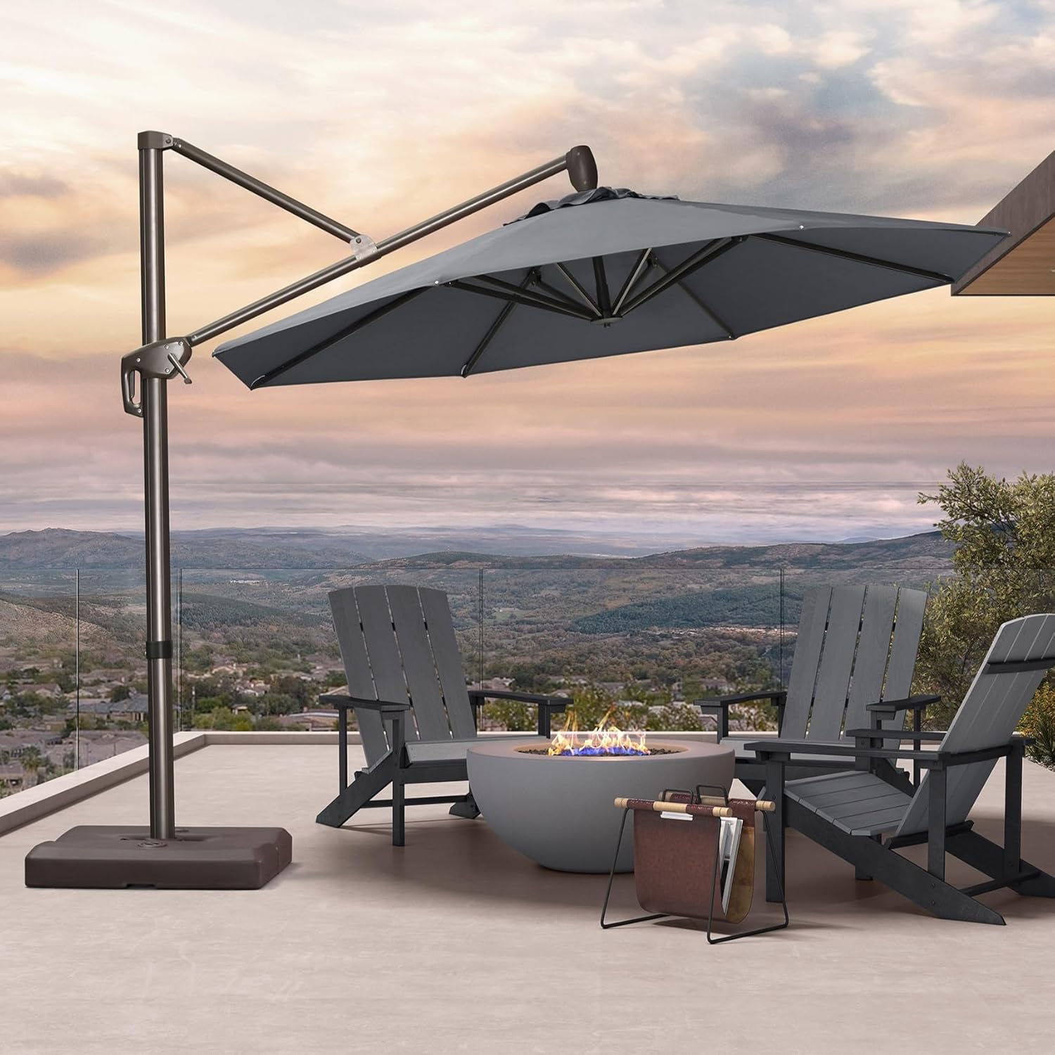 PURPLE LEAF 10' X 10' Cantilever Patio Umbrella with 360-degree Rotation Aluminum Round Outdoor Offset Hanging Umbrella for Patio Pool, Deep Grey