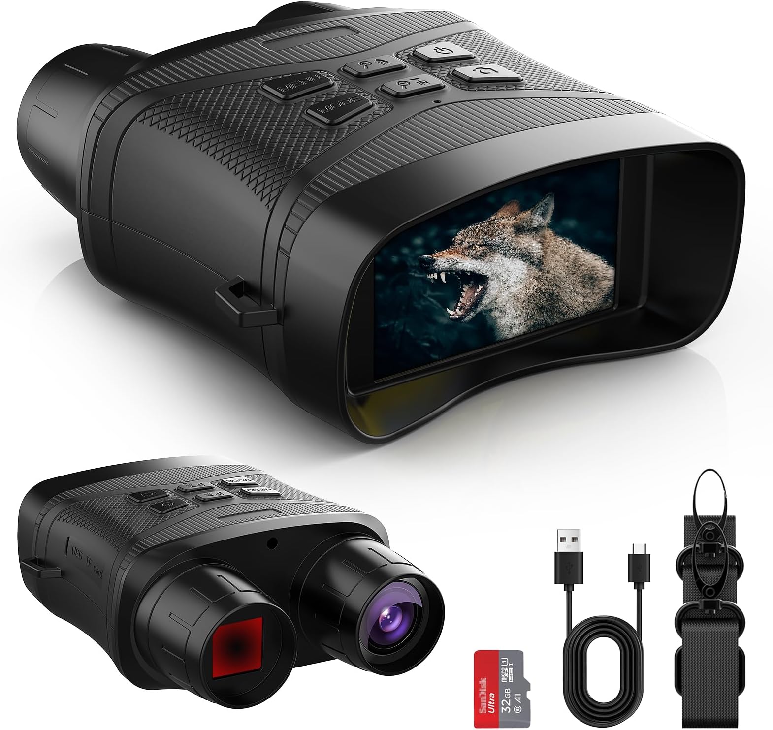 Jumelles Vision Nocturne 4K 48MP - Zoom 8X - Infrarouge 7 Niveaux - Batterie 2500mAh - Carte 32GB
