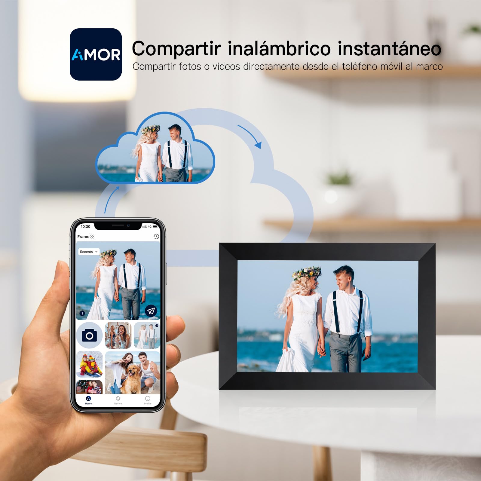 Humblestead Cadre Photo numérique 10,1 Pouces WiFi, IPS Écran Tactile Le Cloud Intelligent Cadre Photo 32gb, Partagez Vos Photos ou vidéos Via l’app AiMOR, Rotation Automatique, Montage Mural