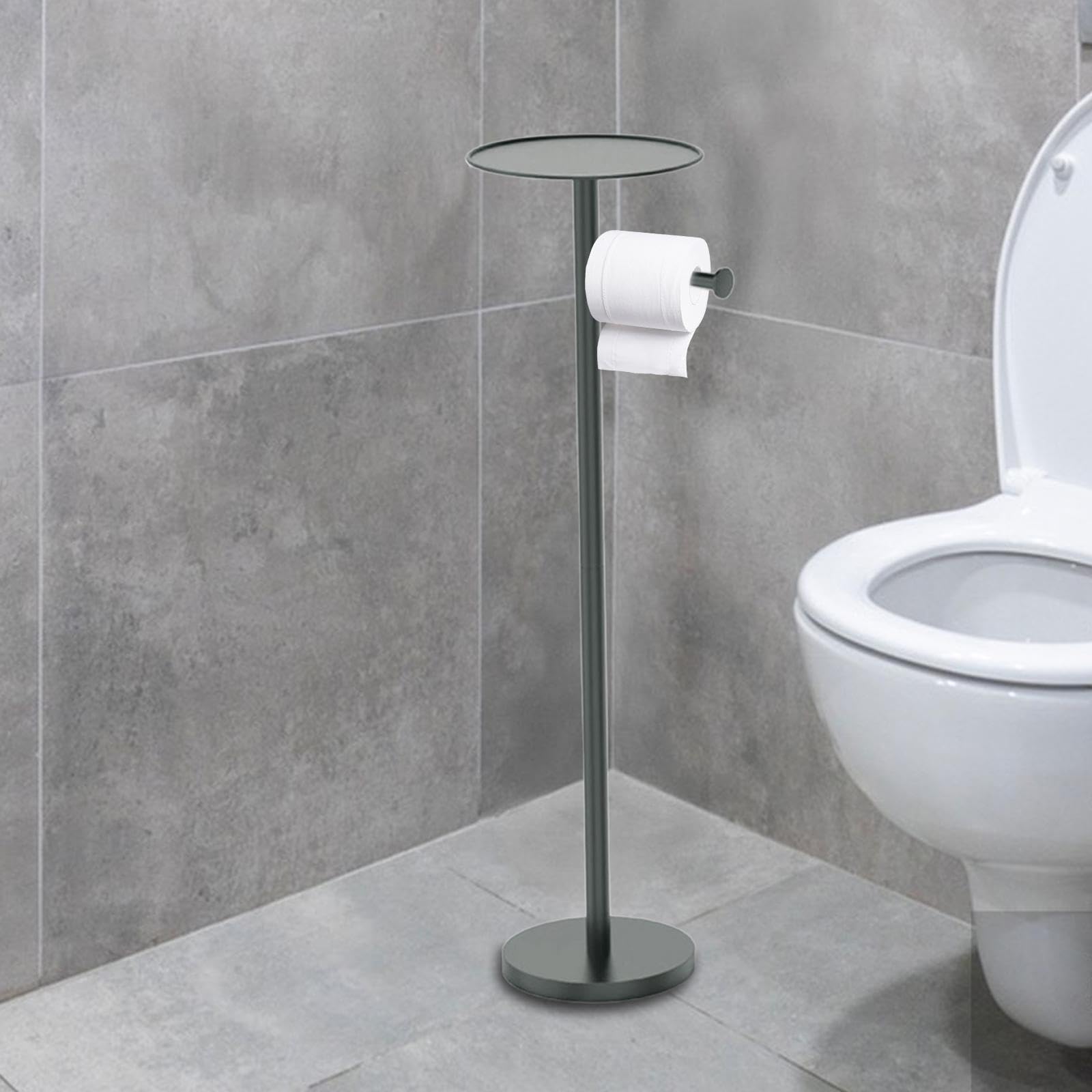 Dispensador de Papel Higiénico de 25,79'' con Estante, de Pie para Baño, Cocina, Aseo, Negro