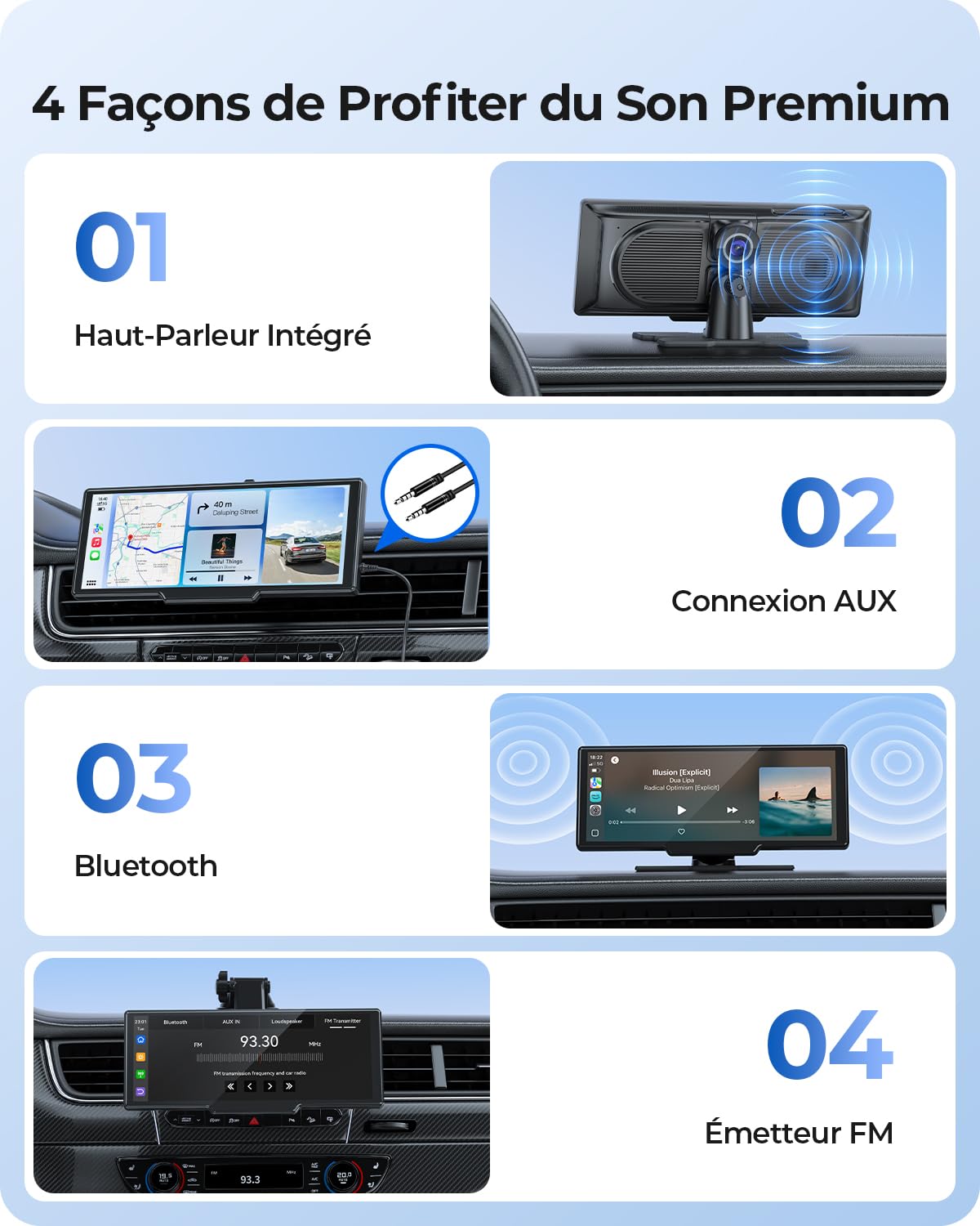 Écran Portable sans Fil 9,26" CarPlay Voiture avec 4K Dashcam & Arrière HD pour Apple Car Play & Android Auto, Mises à Jour OTA, Mirror Link, Bluetooth 5.0, Commande Vocale, GPS, FM