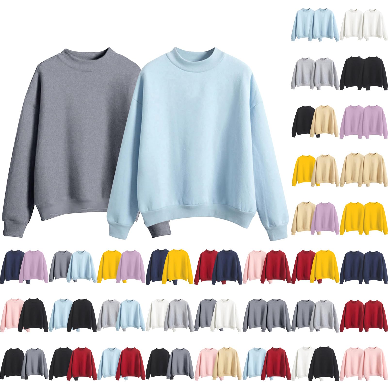 Pack de 2 Sudaderas para Mujer Manga Larga Cuello Redondo Suéter Básico Primavera Invierno