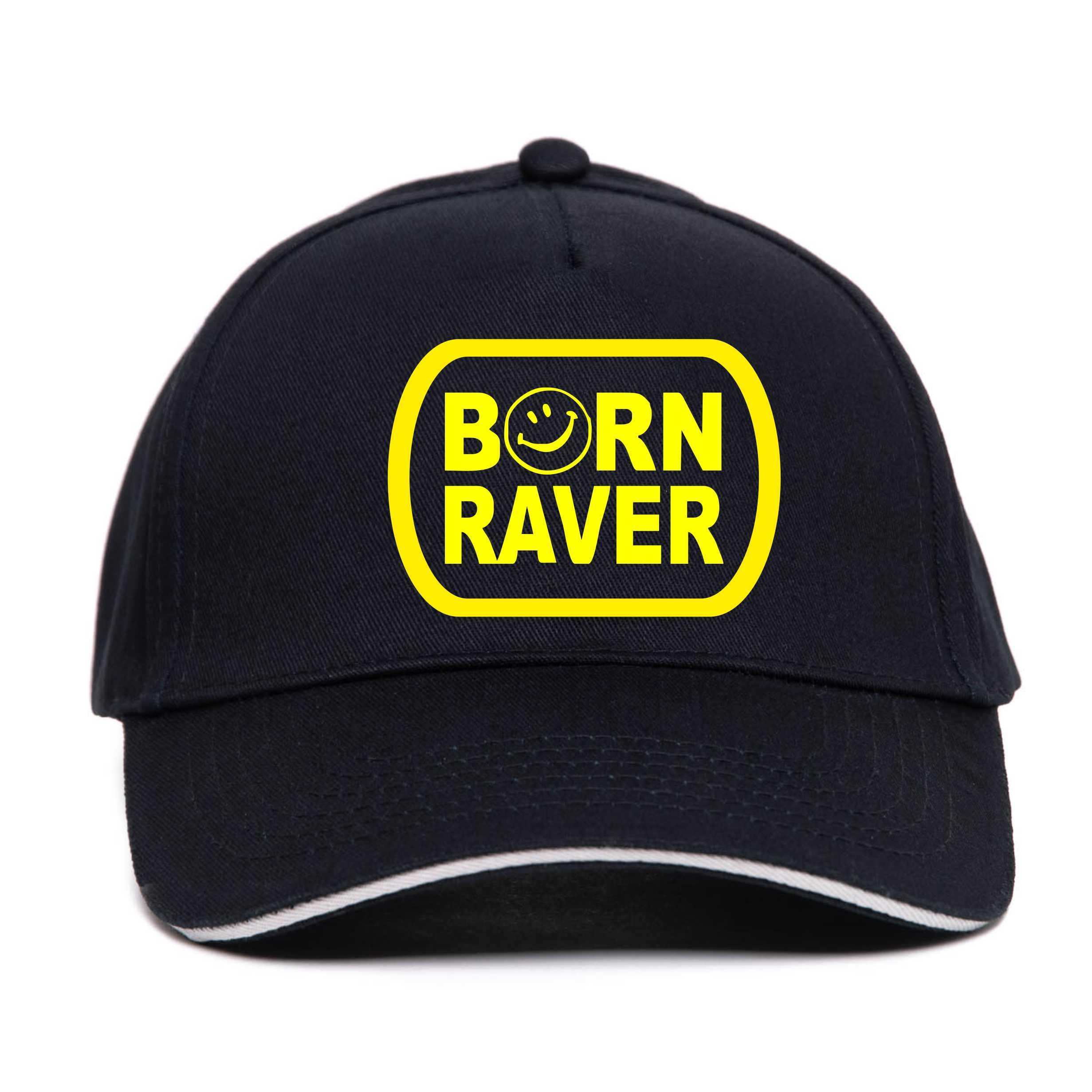 Print4u Unisex Black Born Raver Baseball Cap Dance Techno Funny Slogan Birthday Hat