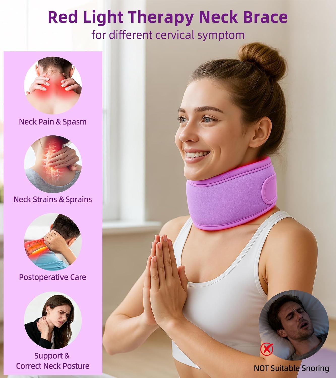 Red Light Therapy Neck Brace, Red Light Therapy Device for Neck Pain Relief, 660nm Red Light & 850nm Near Infrared Light Therapy for Pain Relief, Travel, Sleep, Office Use for Women & Men (Purple) - Image 3