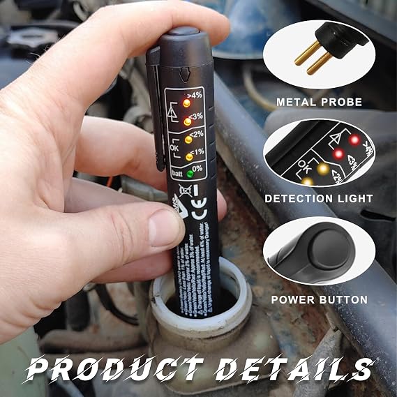Brake Fluid Liquid Tester Pen, DOT 3 DOT 4 DOT 5.1 Brake Diagnostic Testing Pen Tool, Brake Fluid Liquid Oil Analyzer with 5 LED Indicators, Universal Car Accessories (1 PCS)